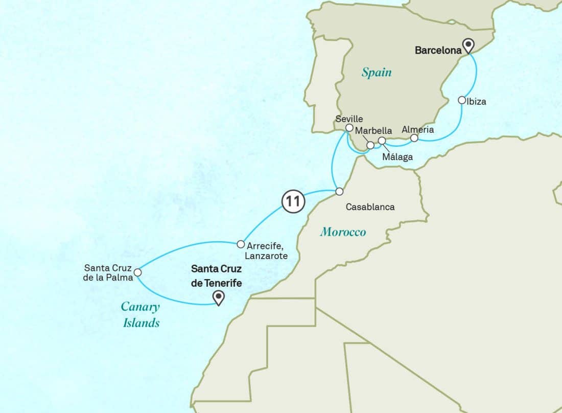 Scenic Eclipse Routenkarte Teneriffa Barcelona