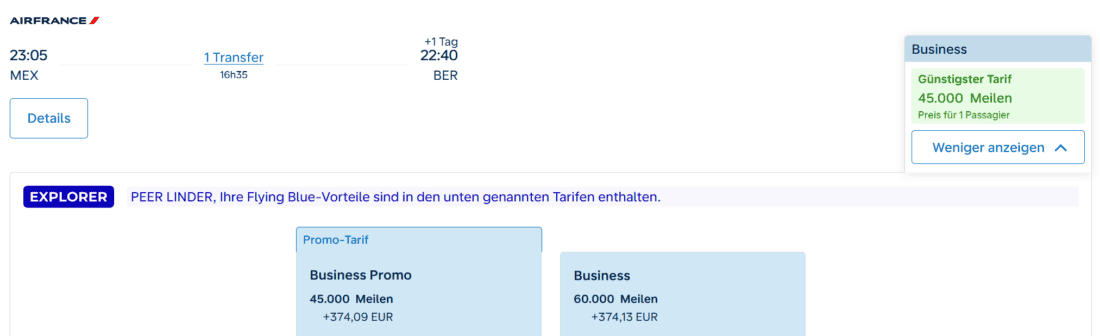 Flying Blue Promo Award business class to Minneapolis