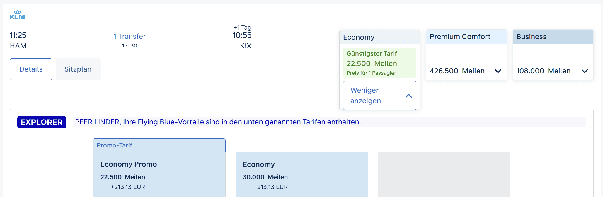 Flying Blue Economy promo awards overview