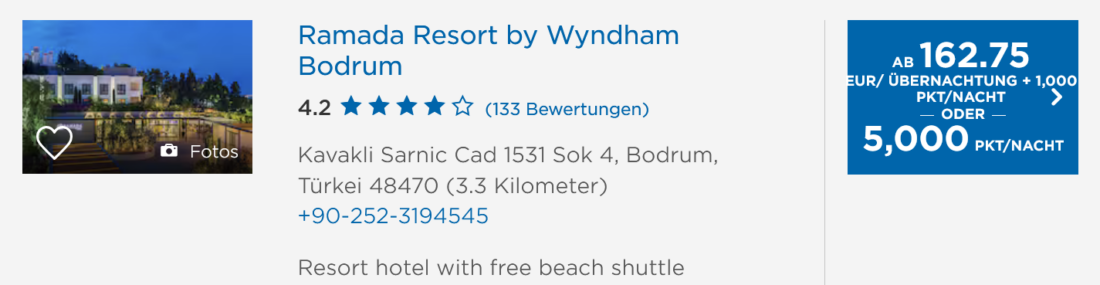 Ramada Resort Bodrum bookable for 5000 points