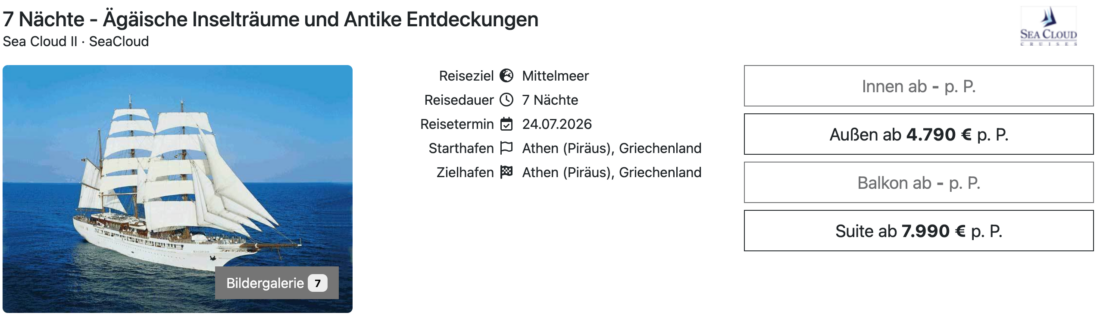 Sea Cloud II Östliches Mittelmeer