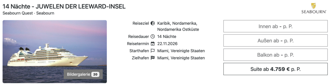 Seabourn Quest Karibik ab Miami