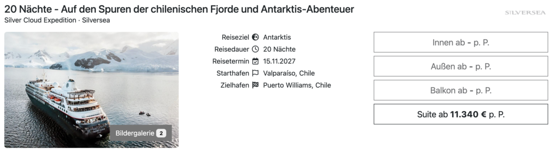 Silver Cloud Antarktis ab Valparaiso
