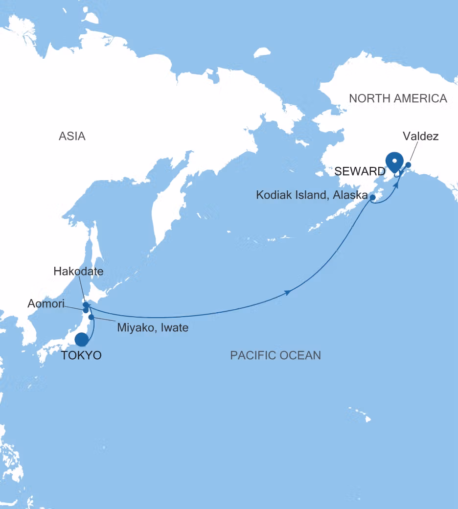 Silver Moon Routenkarte Tokio bis Anchorage