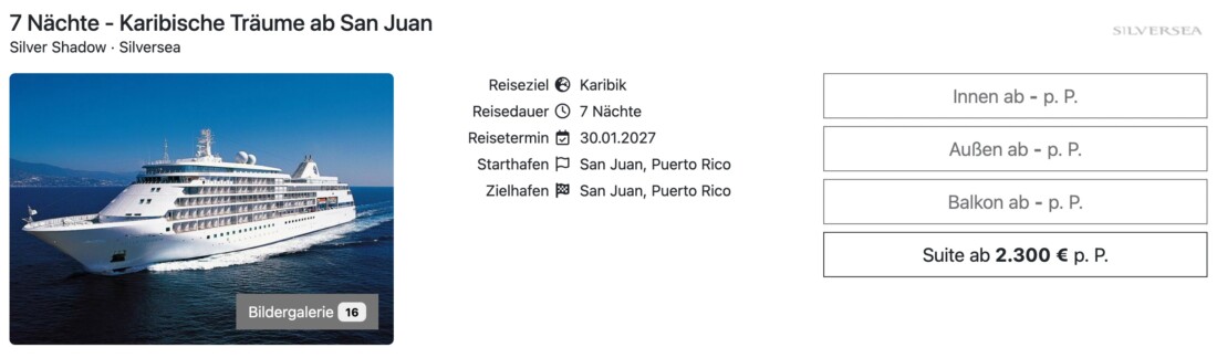 Silver Shadow - Karibik ab San Juan