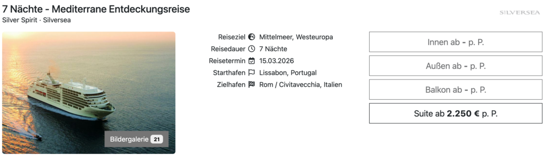 Silver Spirit Lissabon bis Civitavecchia