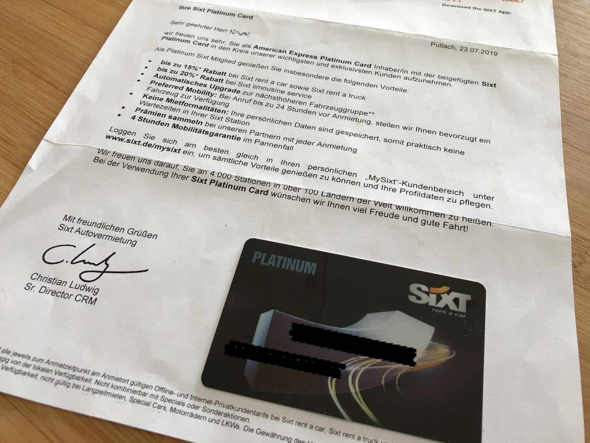 Sixt Platinum + 8x 25€ Ride Guthaben pro Jahr dank Amex Platinum
