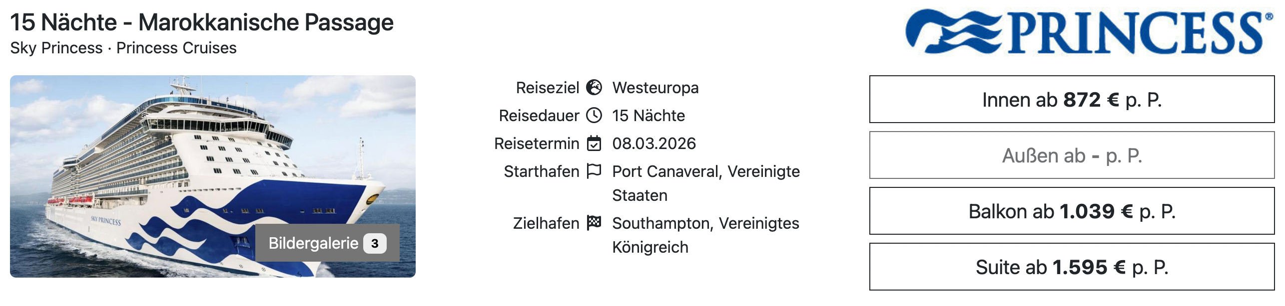 Sky Princess Transatlantik PCV SOU