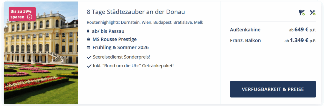 Städtezauber an der Donau, MS Rousse Prestige, ab