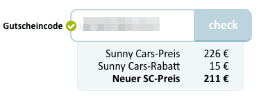 Sunnycars Gutschein abgezogen