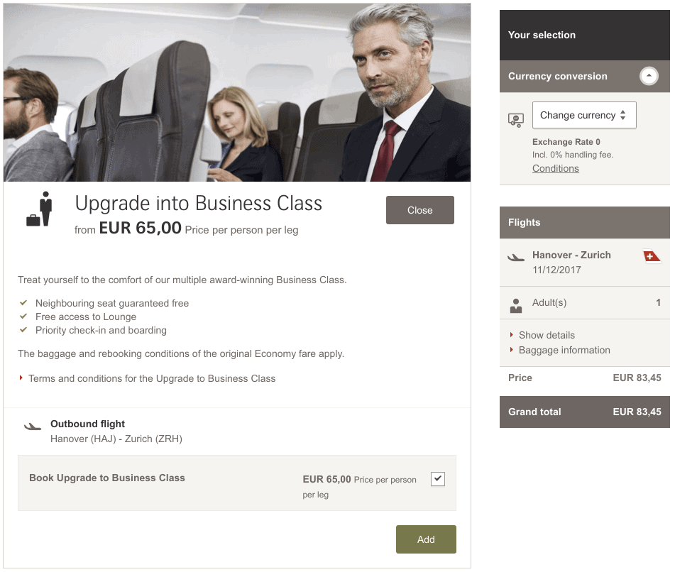 Swiss Business Upgrade HAJ-ZRH
