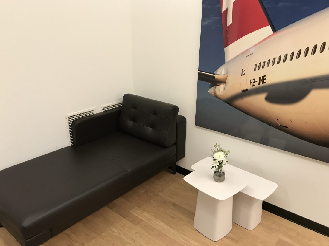 Swiss First Class Review Lounge A Gates Sofa