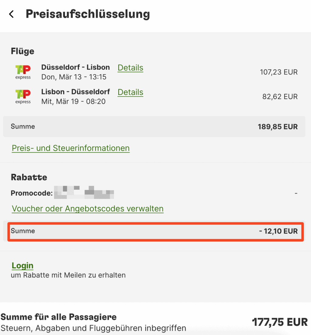TAP Gutschein eingelöst
