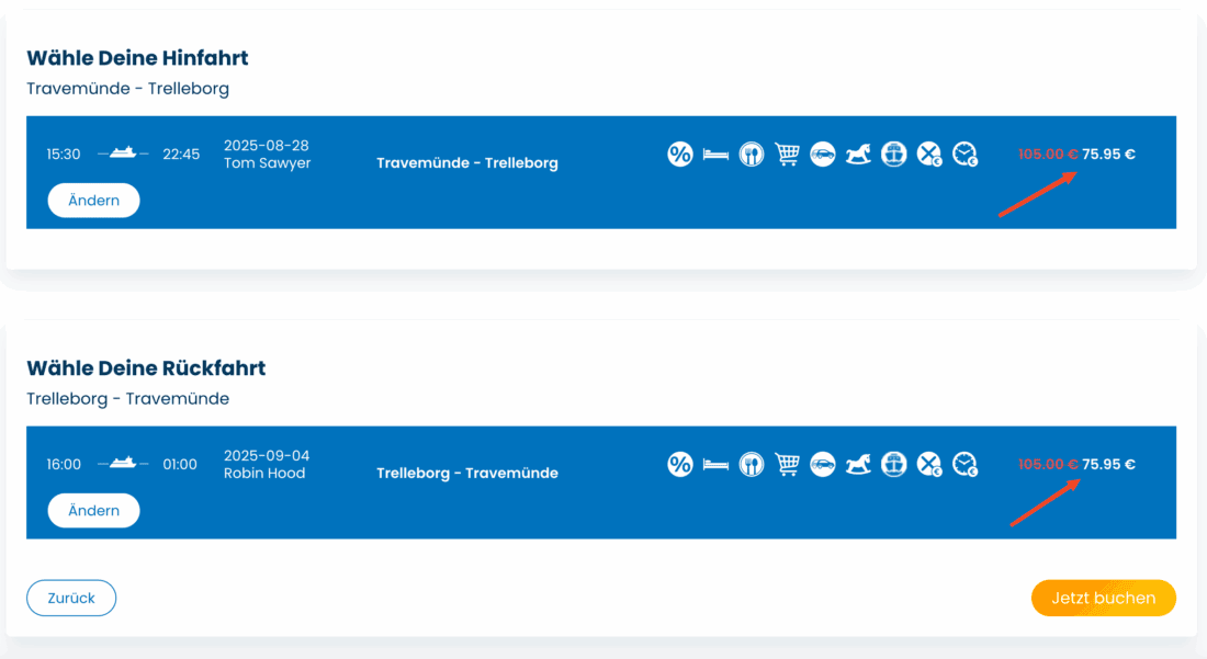 TT Line Gutscheineinlösung erfolgreich