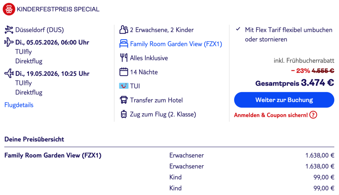 TUI Kinderfestpreis Beispiel