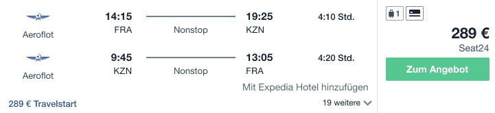 Travel Dealz FRA KZN Aeroflot