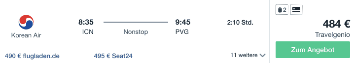 Travel Dealz ICN PVG Korean Air