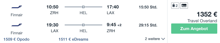 Travel Dealz ZRH LAX Finnair
