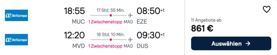 UX MUC EZE MVD DUS