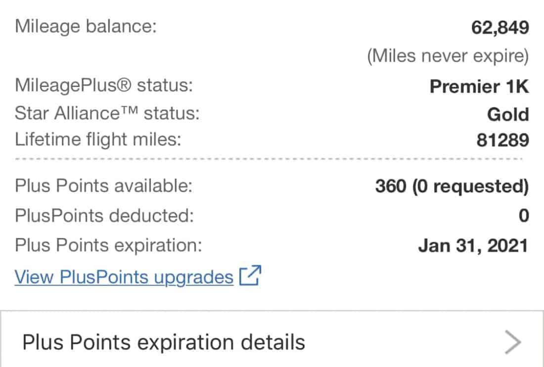 United MileagePlus PlusPoints Künftig 8 LangstreckenUpgrades für 1K