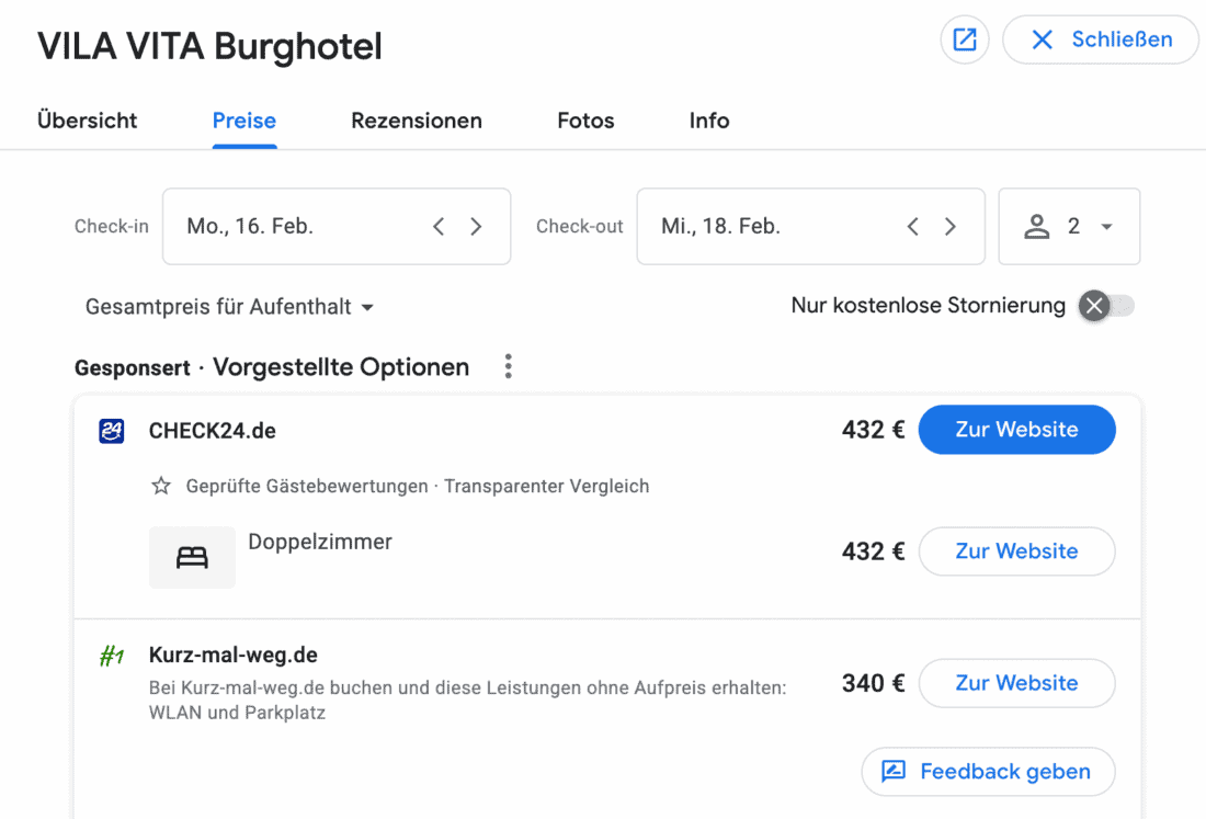 Vila Vita Burghotel Preisvergleich Google