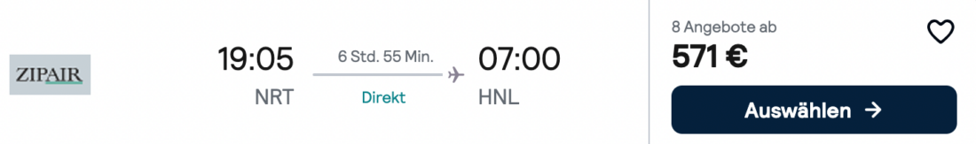 ZIPAIR Business Class flight deal Tokyo to Honolulu
