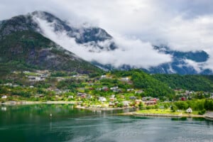 Eidfjord in Norway. Coastline landscape.
