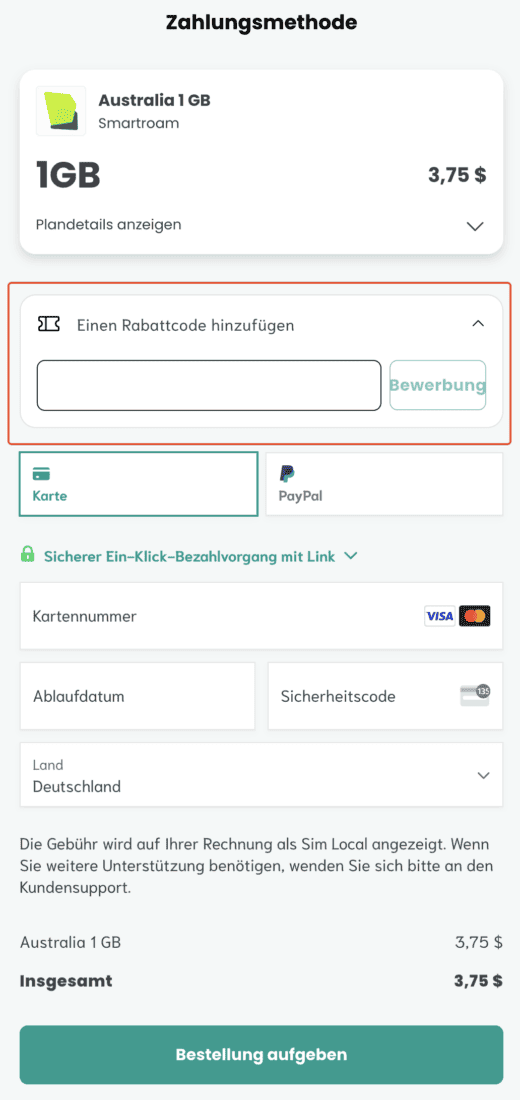 Gutschein einlösen bei Sim Local