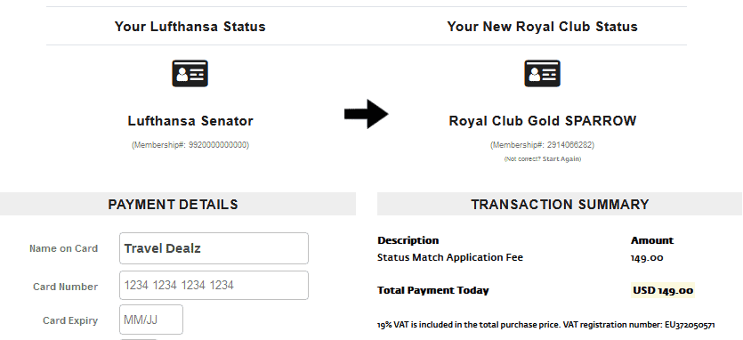 Royal Jordanian Status Match To Oneworld Sapphire For A Fee Of €138