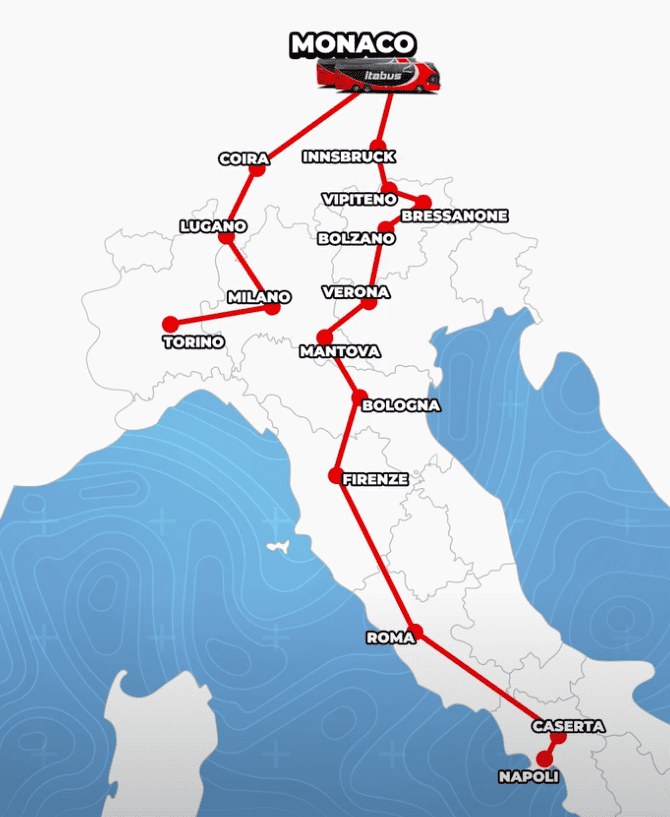 Itabus route map from Munich