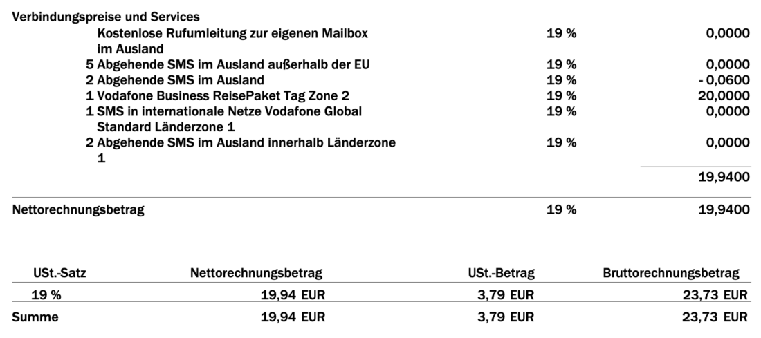 Rechnung von Vodafone üner 23,73€