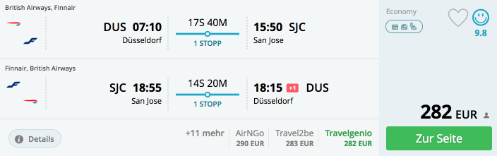 momondo DUS-SJC Oneworld