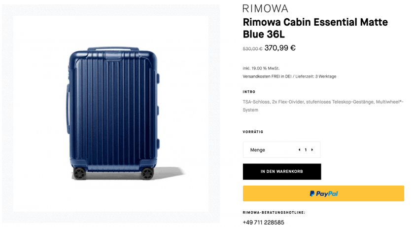 Rimowa Cabin Essential Matte Blue 36L