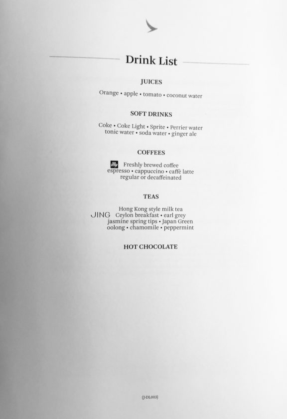 Cathay Pacific Business Class Review Menu 4