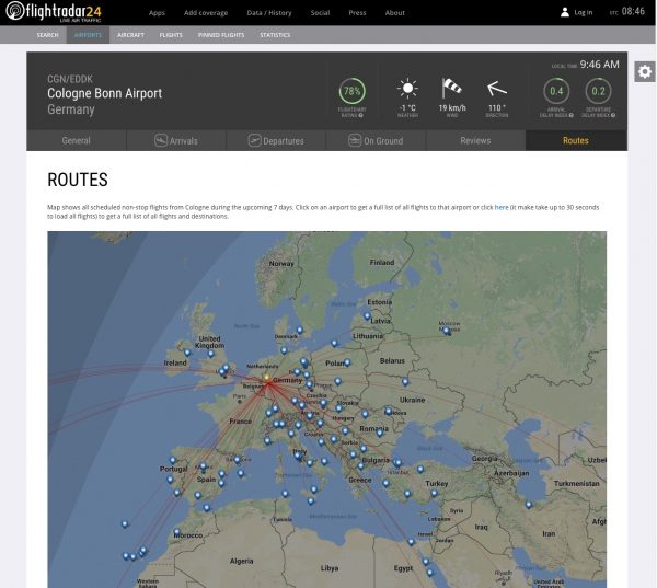 Flightradar24 Airports Routes CGN