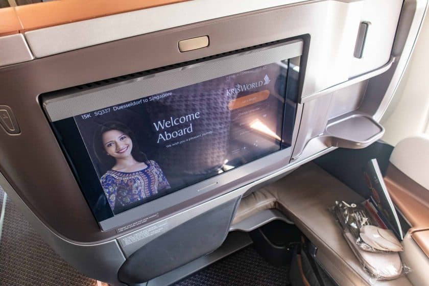 Singapore Airlines A350 Business Class Bildschirm
